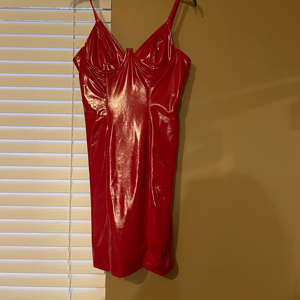 Faux leather sexy red dress